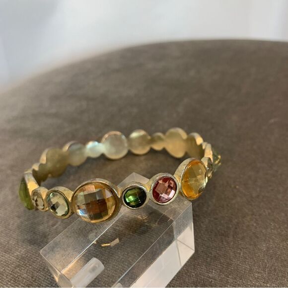 🛍3/$20 PASTEL pink green gold jewelled bangle bracelet - Picture 4 of 6